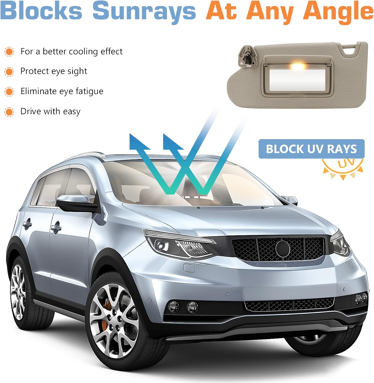 Beige Left Driver Side Sun Visor with Light,Without Sunroof for Nissan Altima 2013 2014 2015 2016 2017 2018 Visor Assembly, Replacement 96401-3TA2A