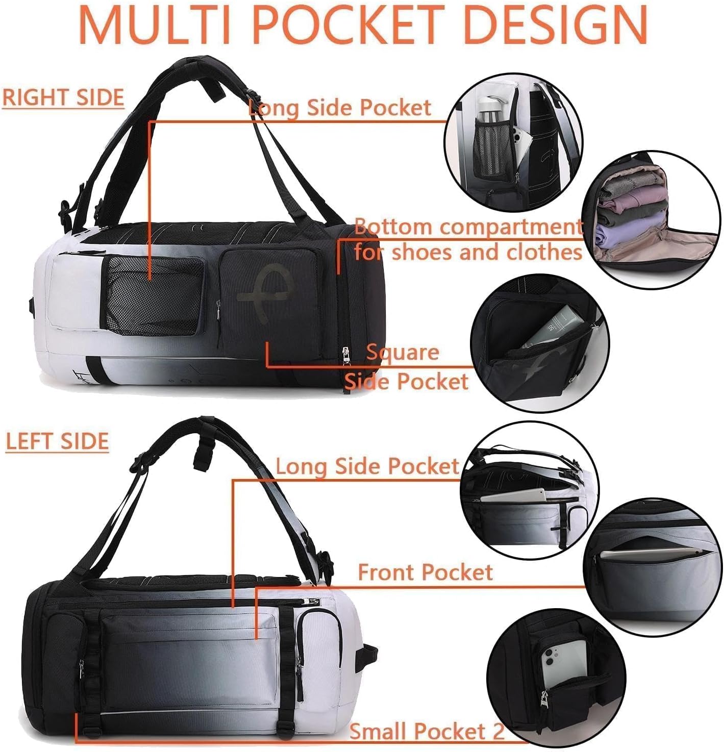 BE SMART 2 in 1 Convertible Gym Duffel Bags with Shoes Compartment - 40L Waterproof Extra Large Workout Backpack for Gym Men, Heavy Duty Sports Duffle Backpacks for Travel, Hiking, Camping, Carry On - Image 3