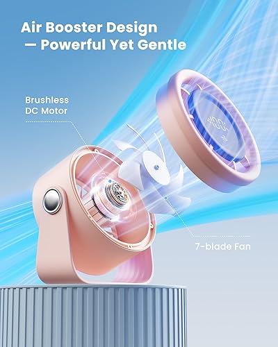 Miniatura 5 de Gaiatop Ventilador de escritorio pequeño recargable, ventilador personal de 5 pulgadas, batería de 4000 mAh, pantalla LED de control táctil,