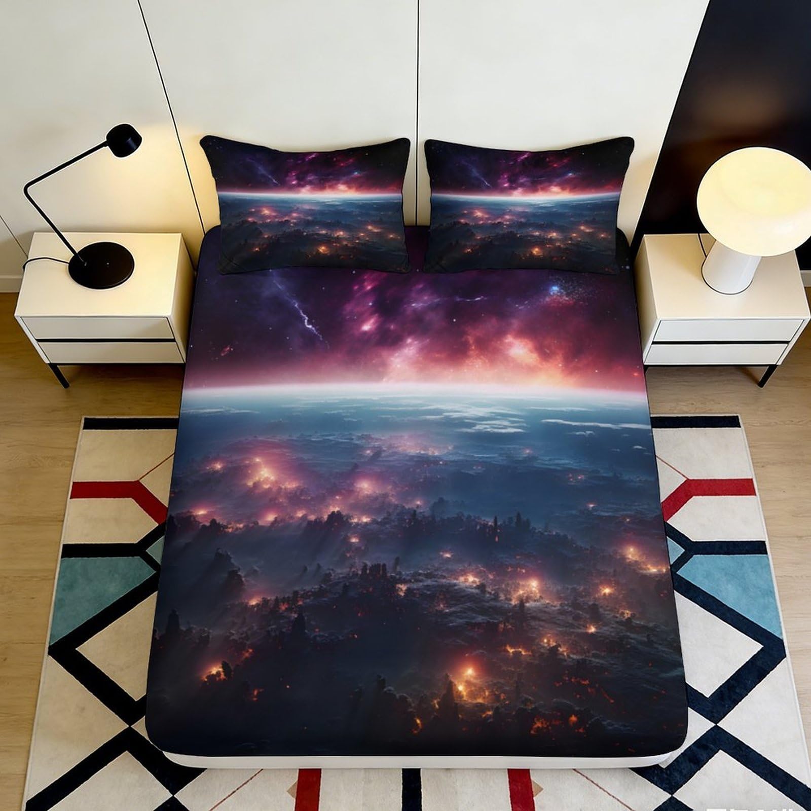 3D Printed Galaxy Starry Sky Fitted Sheet Microfiber Soft Cosmic Nebula Mattress Cover for Bedroom Dorm Decor 90x200x25cm