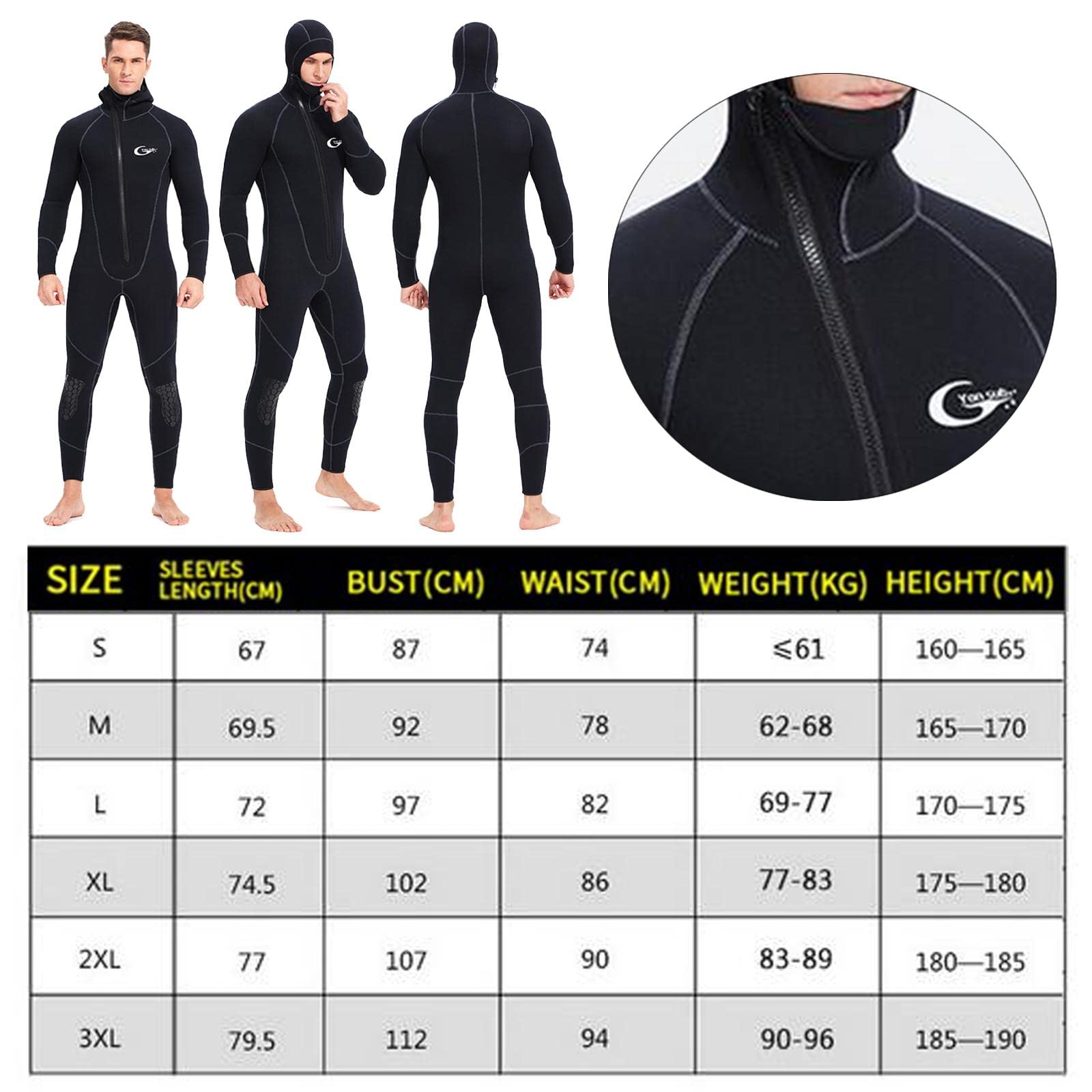 Traje de Buceo Neopreno Unisex Monopieza con Capucha Cremallera Frontal Protección contra Rasguños Adecuado para Surf Deportes Acuáticos Esnórquel