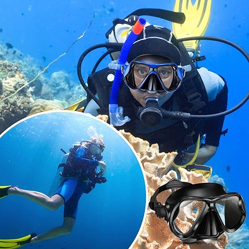Vista 7 de Preboun Paquete de 2 máscaras de natación para adultos, gafas de snorkel con cubierta para la nariz, antiniebla, visión clara, vidrio templado
