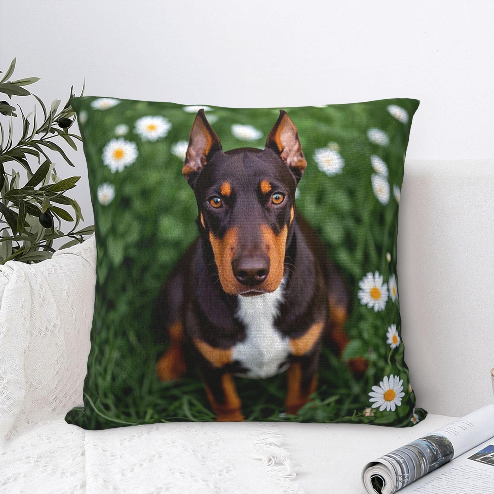 FodPand Luxury Velvet Throw Pillow Covers 24"x24" Super Soft Decorative Pillow Cases - Cute Pet Doberman Pinscher Pillowcases Modern Lumbar Cushion Cases for Couch Sofa Bed Pillow Shams