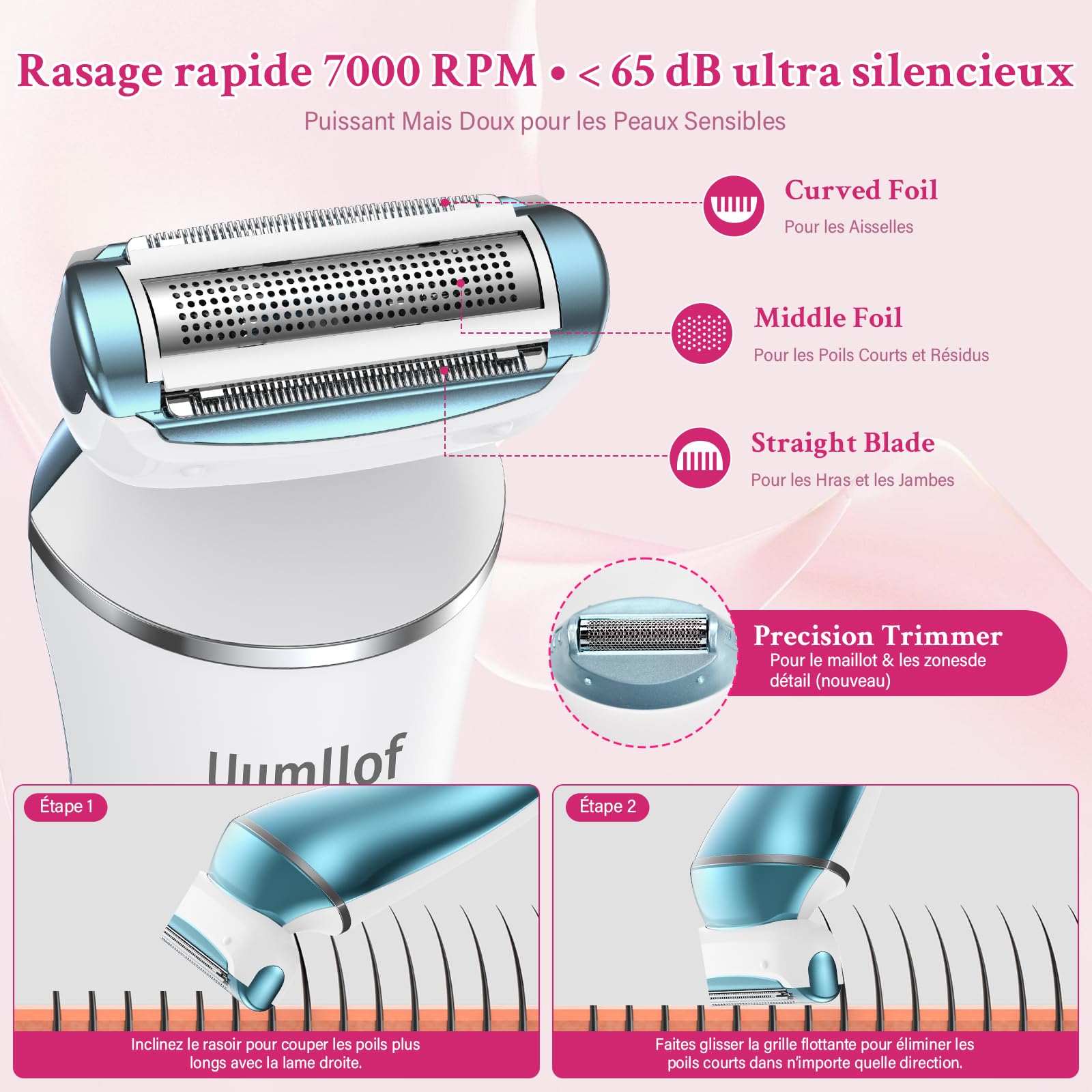 Rasoio Elettrico Donna 2 in 1, Rasoio Intimo Donna e Trimmer Bikini IPX7 Impermeabile, Trimmer Intima con Display LED per Gambe, Ascelle e Zona Intima con Custodia da Viaggio