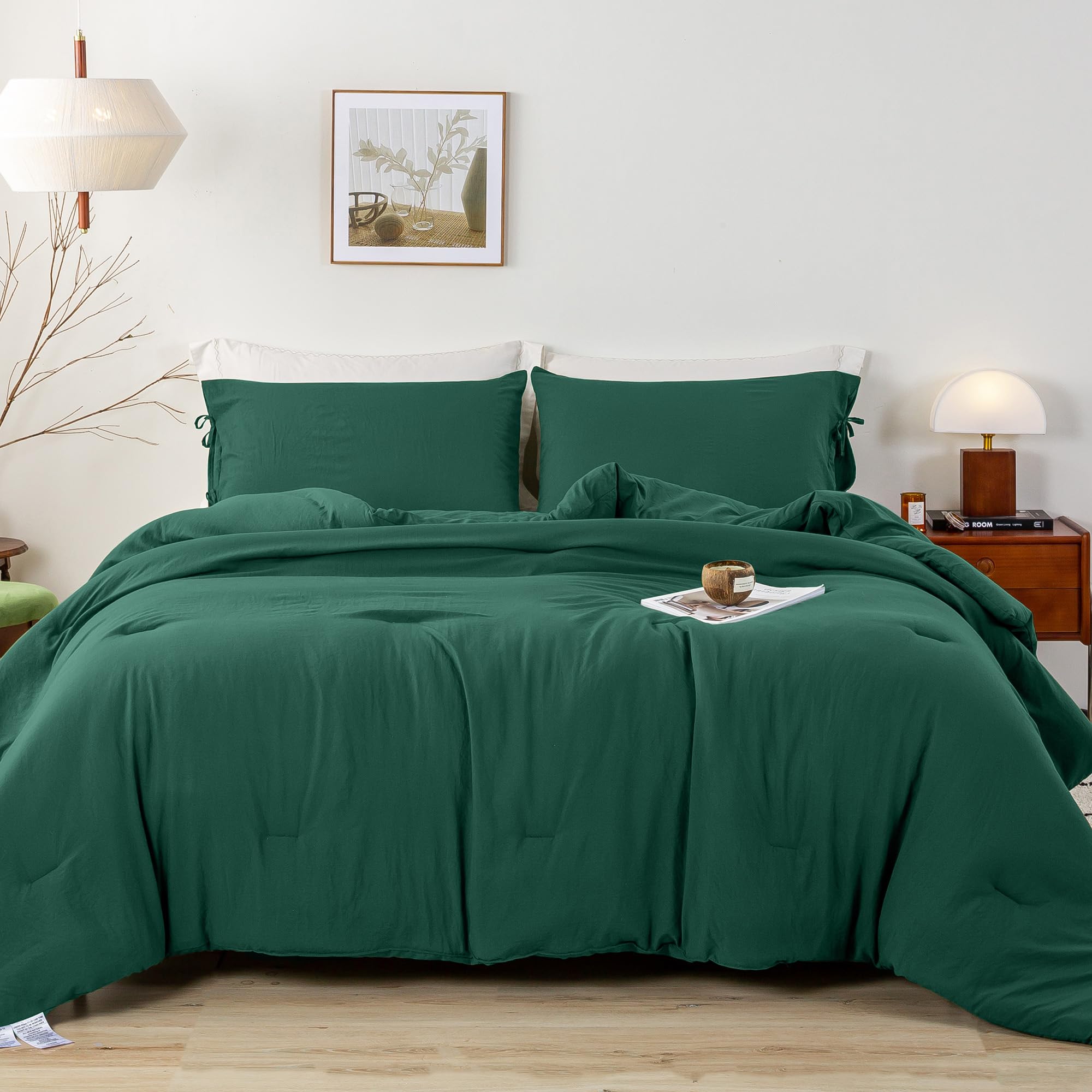 BOHOPOPM Forest Emerald Hunter Green KING Size Comforter Set, Solid 3 Pieces Bedding Set Soft Lightweight PolyCotton Down Alternative Blanket Quilt