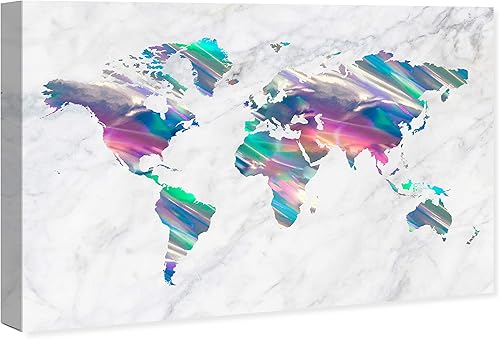 Miniatura 2 de The Oliver Gal Artist Co. Maps - Lienzo decorativo para pared, diseño de mármol Holo Mapamundi, decoración del hogar, 45 x 30 pulgadas, azul, gris