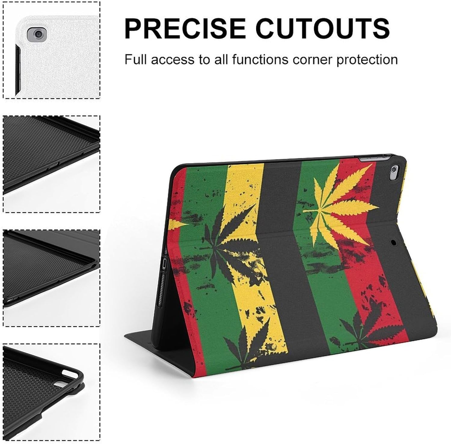 Vintage Rasta Flag Weed Printed Case Trifold Stand Protective Cover Compatible with ipad 2017/2018/Air1/Air2 (9.7in)