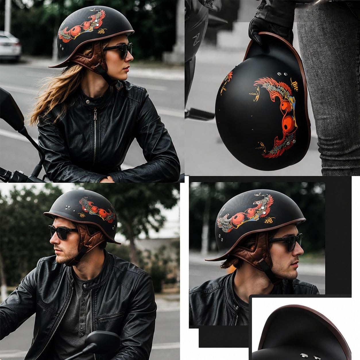 Retro kask motocyklowy półotwarty, homologacja ECE, z wbudowaną osłoną i szybkim zapięciem, unisex do skutera