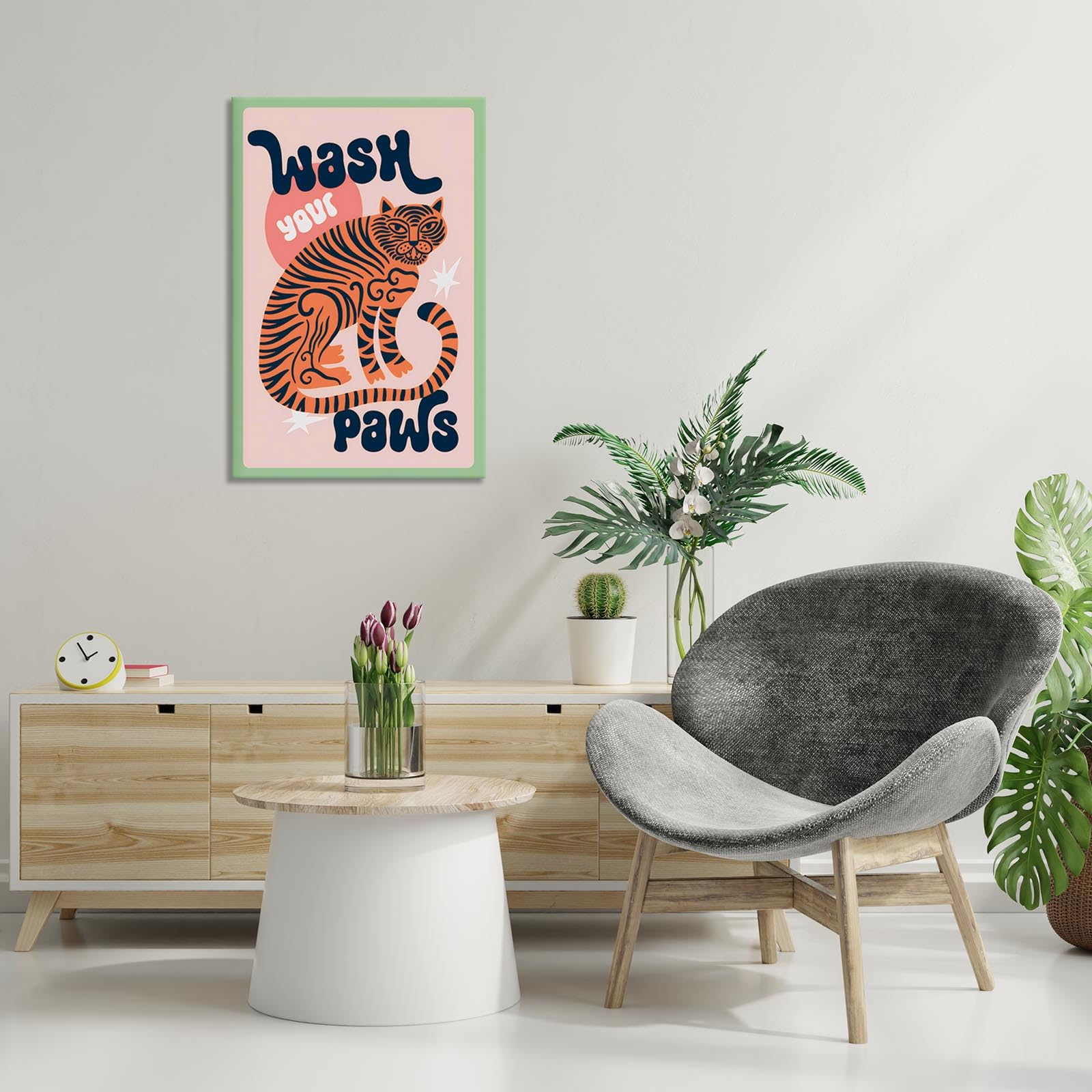 Trendy Black Cat Posters Blue Wash Your Paws Wall Art Kawaii Black Cat Decor Funny Animal Canvas Prints Cute Toddler Room Cats Aesthetic For Children Kids Baby Wash Room Nursery Decor 12x16in