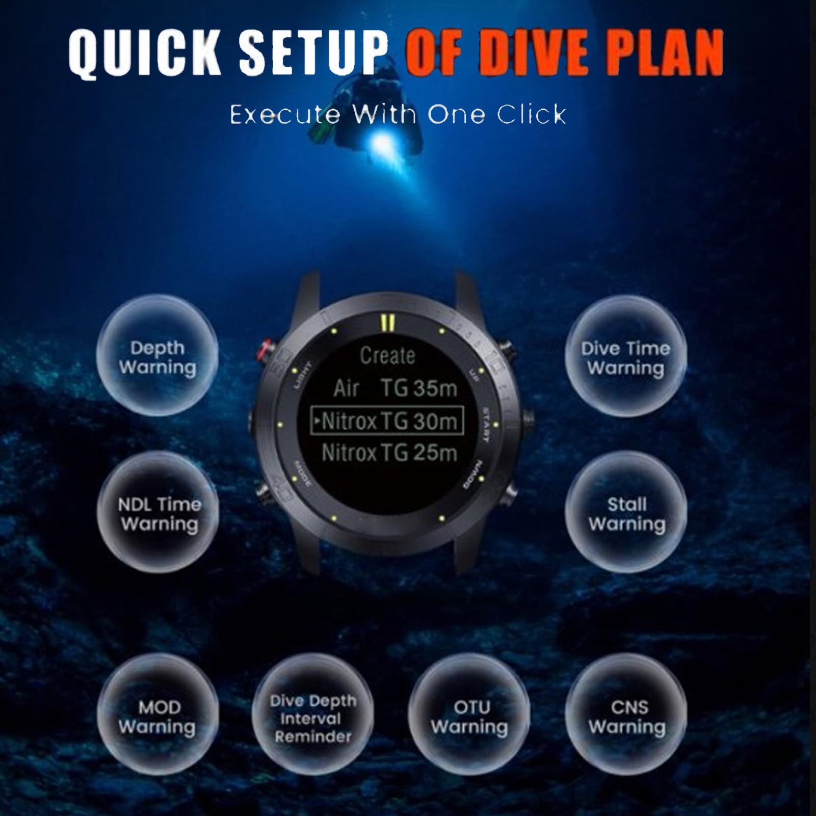 RiToEasysports Computadora de Buceo, Pantalla de 1,18 Pulgadas 100 M Seguimiento de Actividad Reloj de Computadora de Buceo para Natación Apnea