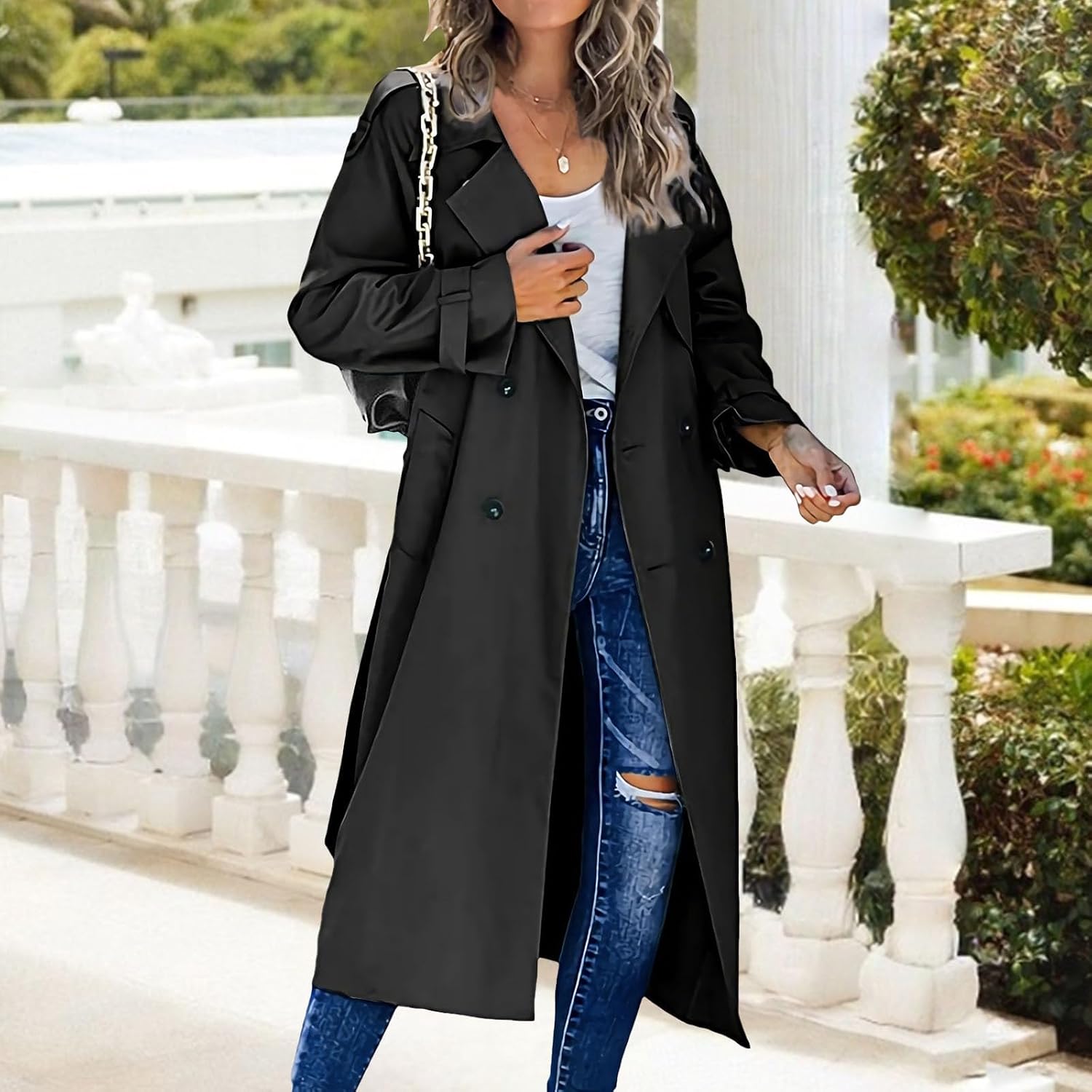 Coats for Women Double Breasted Long Trench Coat Windproof Classic Lapel Slim Overcoat Long Jackets for Women 2025