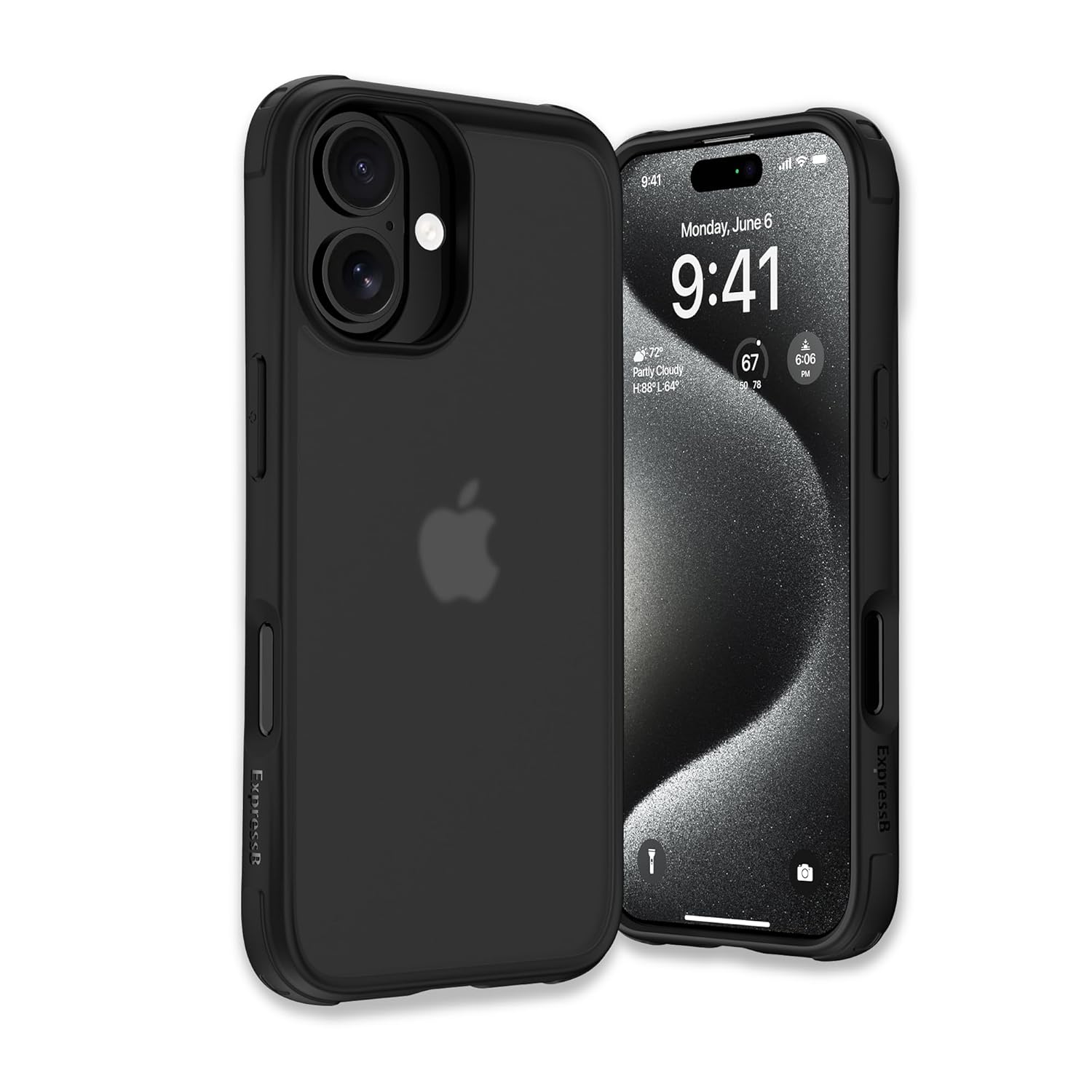 ExpressB® Matte Finish Shockproof Thinprotect iPhone 17 Back Cover, iPhone 17 Cover with Matte Sides, Matte Smooth Touch Back iPhone 17 Cover -Black