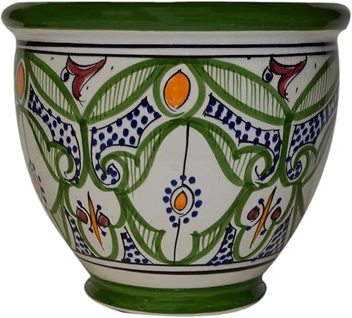 Maceta marroquí española para jardín agujero de drenaje de cerámica hecha a mano multicolor