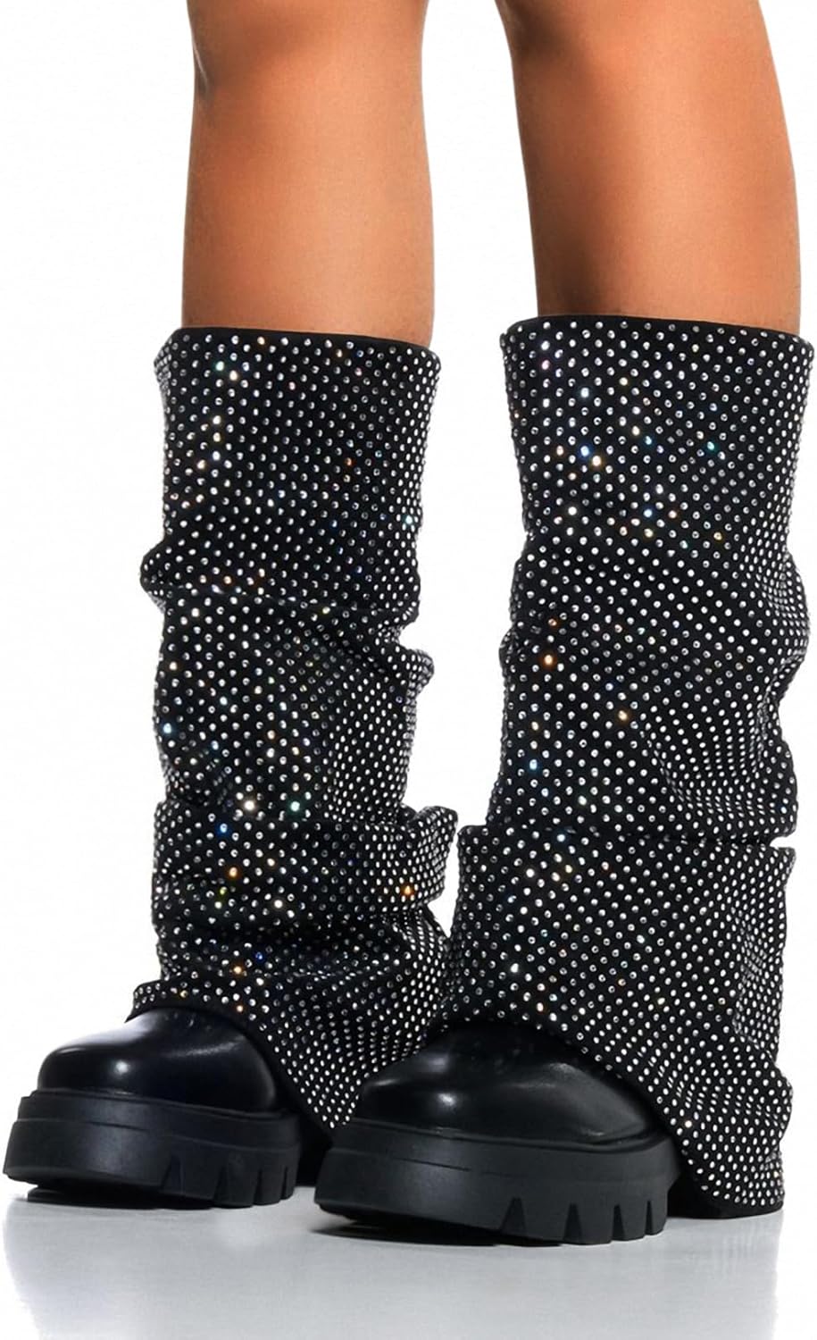 Women's Platform Round Toe Fold Over Mid Calf Boots Chunky Heel Pull-On Fashion Shark Booties for Ladies Party Shoes - Image 5