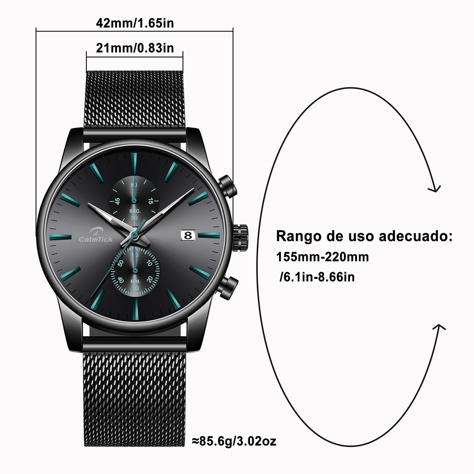 Orologio al quarzo da uomo, lancette luminose, indicatore della data, quadrante cronografo, resistenza all'acqua 30 m, movimento giapponese VD51, orologio classico casual business