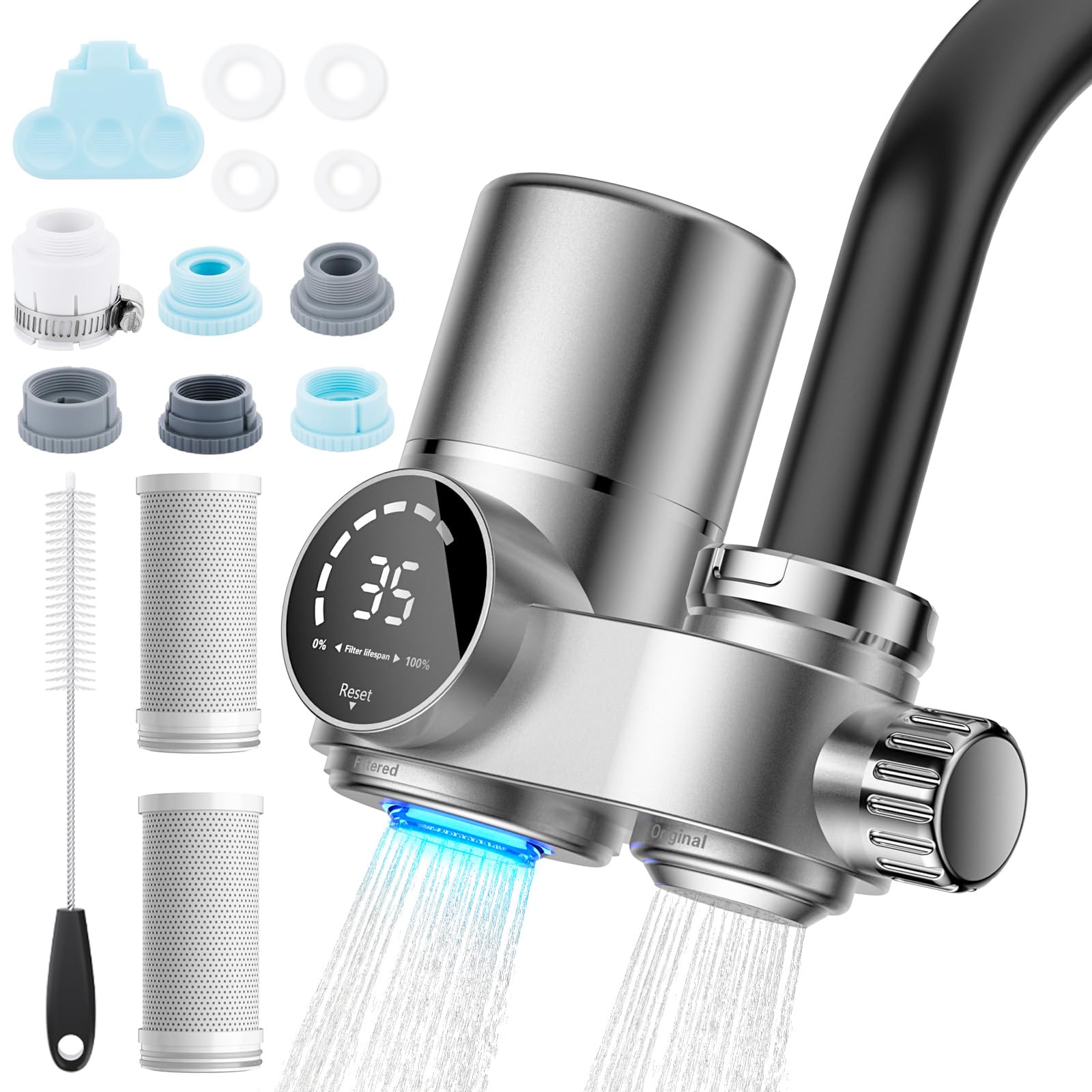 Wothfav Waterfilterkraan met 2 filters, led-display, actieve kool voor het verwijderen van chloor en zware metalen en uv-sterilisatie, geschikt voor keuken, huisdieren, reizen en campers Wothfav Waterfilterkraan met 2 filters, led-display, actieve kool voor het verwijderen van chloor en zware metalen en uv-sterilisatie, geschikt voor keuken, huisdieren, reizen en campers