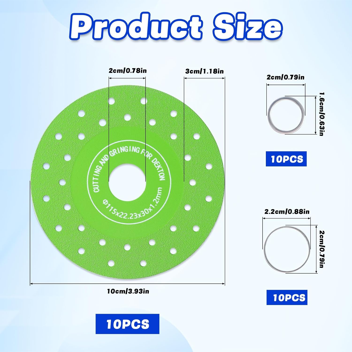 4.5" Diamond Grinding & Cutting Discs, 115mm Flat Angle Grinder Blades with 7/8" Arbor, Dry/Wet Use for Marble, Ceramic, Quartz, Tile and Glass