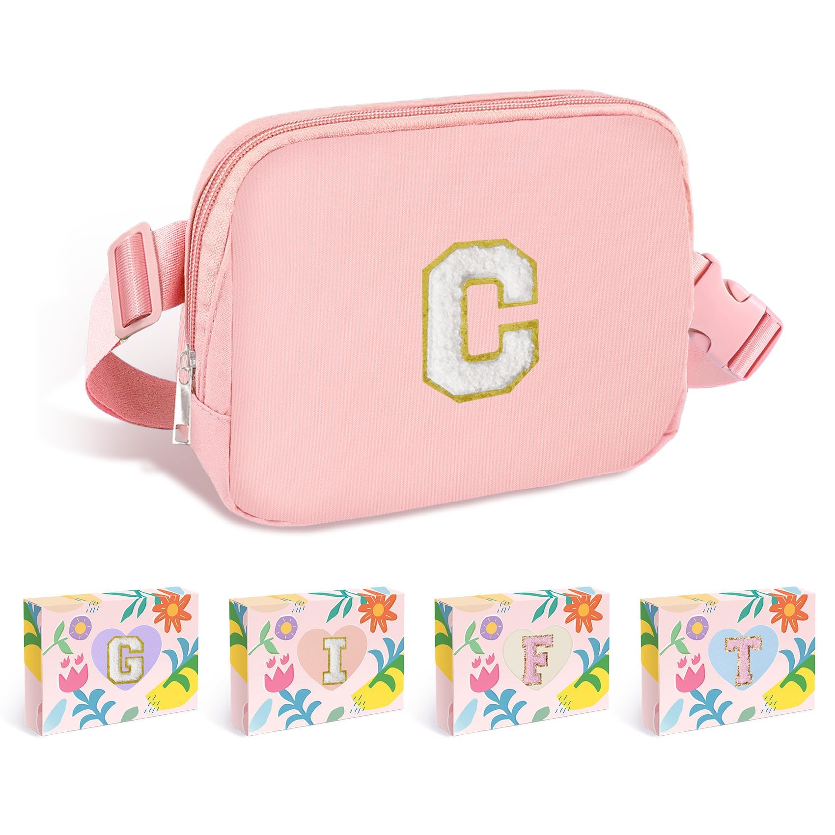 COSHAYSOO Pink Fanny Pack for Girls Purse Crossbody Belt Bag with Initials, Personalized 6 7 8 9 10 11 12 Year Old Teen Girl Birthday Gift Ideas
