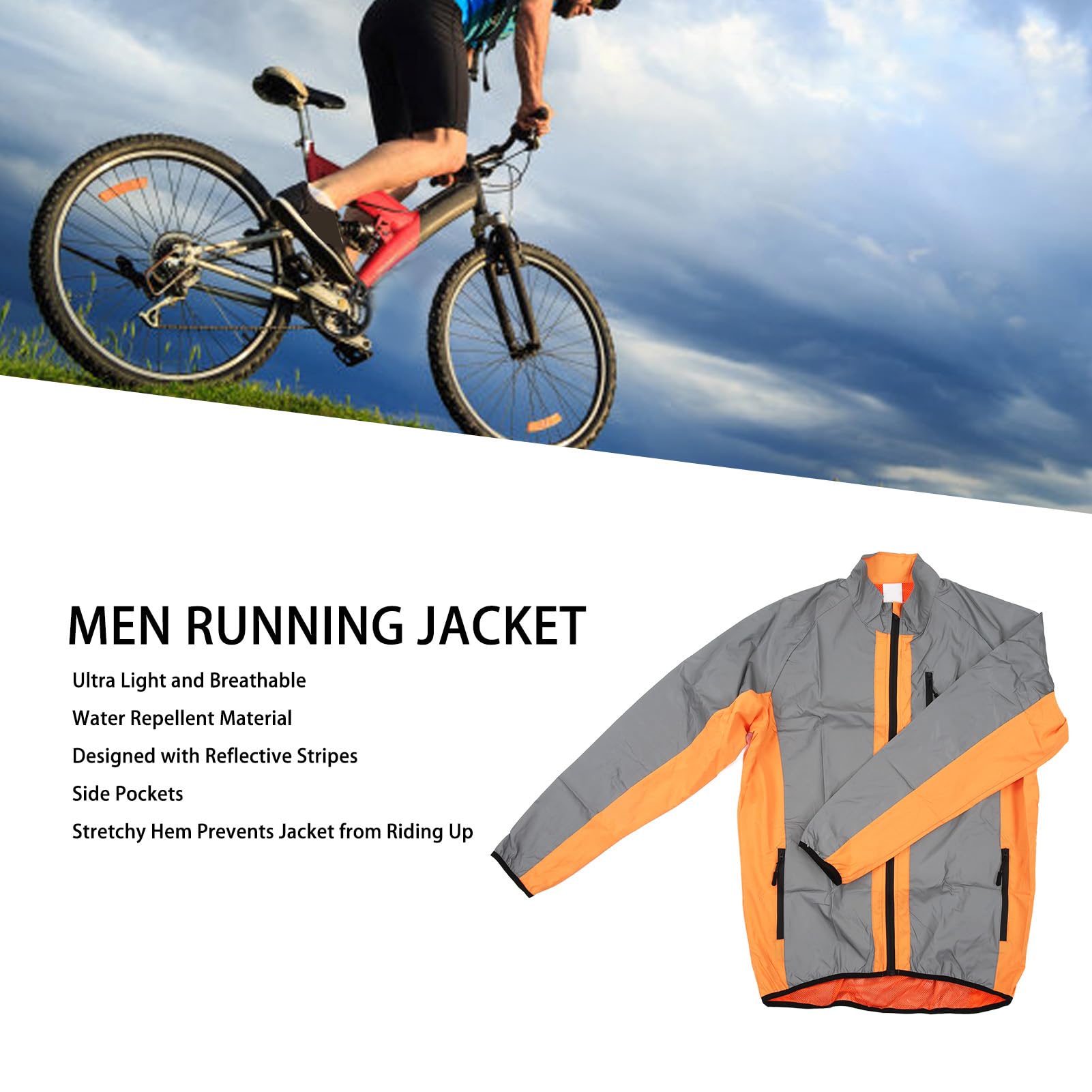 Fockety Chaqueta de Ciclismo para Hombre, Cortavientos Transpirable con Rayas Reflectantes para Hombre, Bolsillos Laterales Delgados y Ligeros para Acampar
