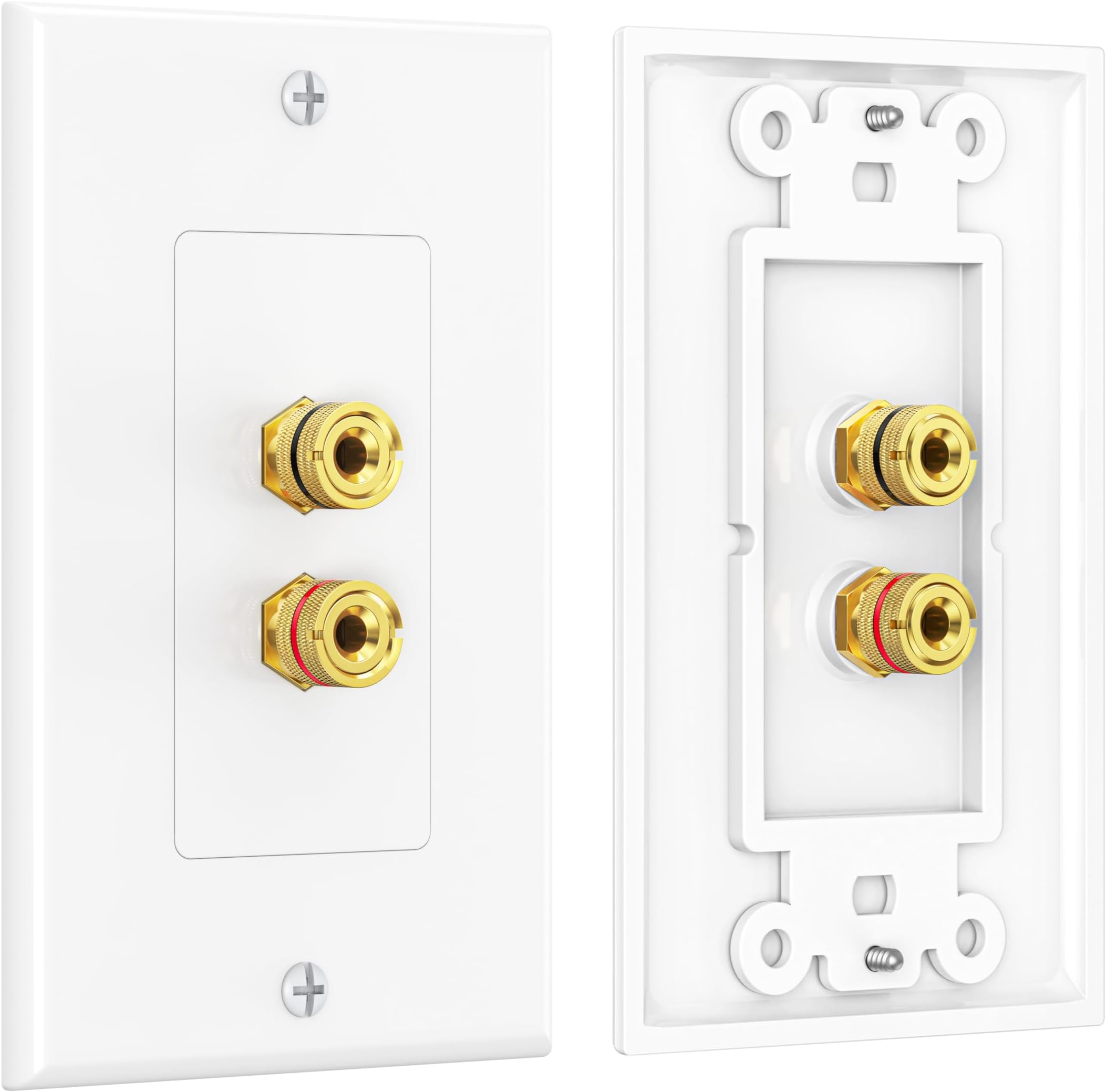 Cable Matters 2-Pack Speaker Wire Wall Plate, Gold Plated Speaker Wall Plate with Banana Plug Binding Post, White