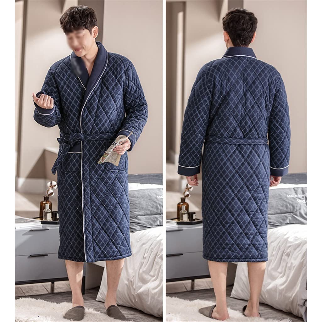 Bata de algodón Gruesa y cálida de Invierno para Hombre, Pijama a Rayas de Manga Larga, Kimono Informal Suelto para Hombre