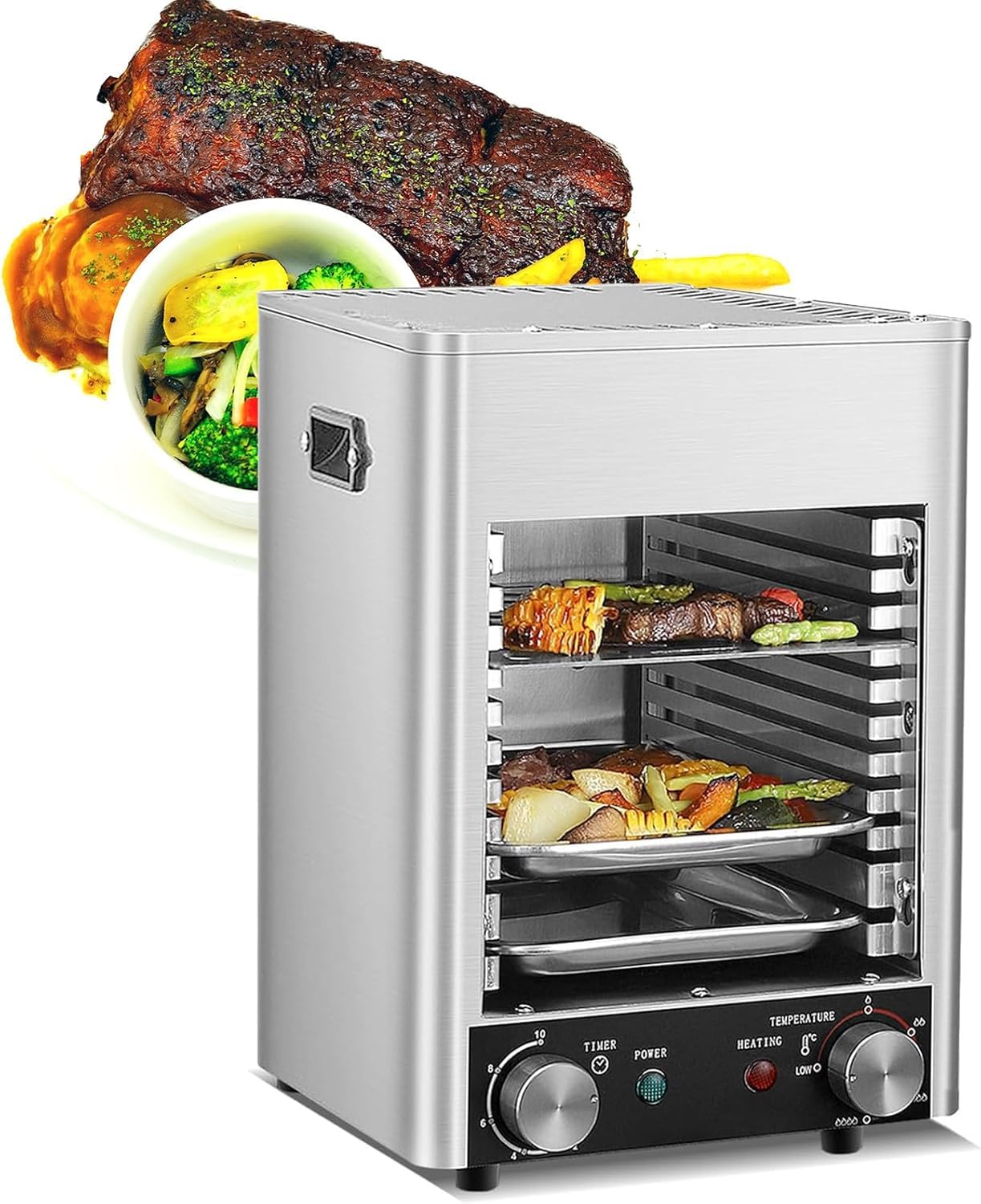Bezdymny elektryczny grill do steków, przenośny piekarnik do użytku wewnętrznego, regulowana temperatura 800°C, 10-minutowy timer, idealny do gotowania w domu i grillowania