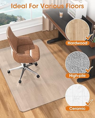 Miniatura 13 de sungwoo Tapete para silla de oficina para alfombra, 47.2 x 60 pulgadas, tapete para silla de escritorio plano esmerilado para alfombras de pelo alto