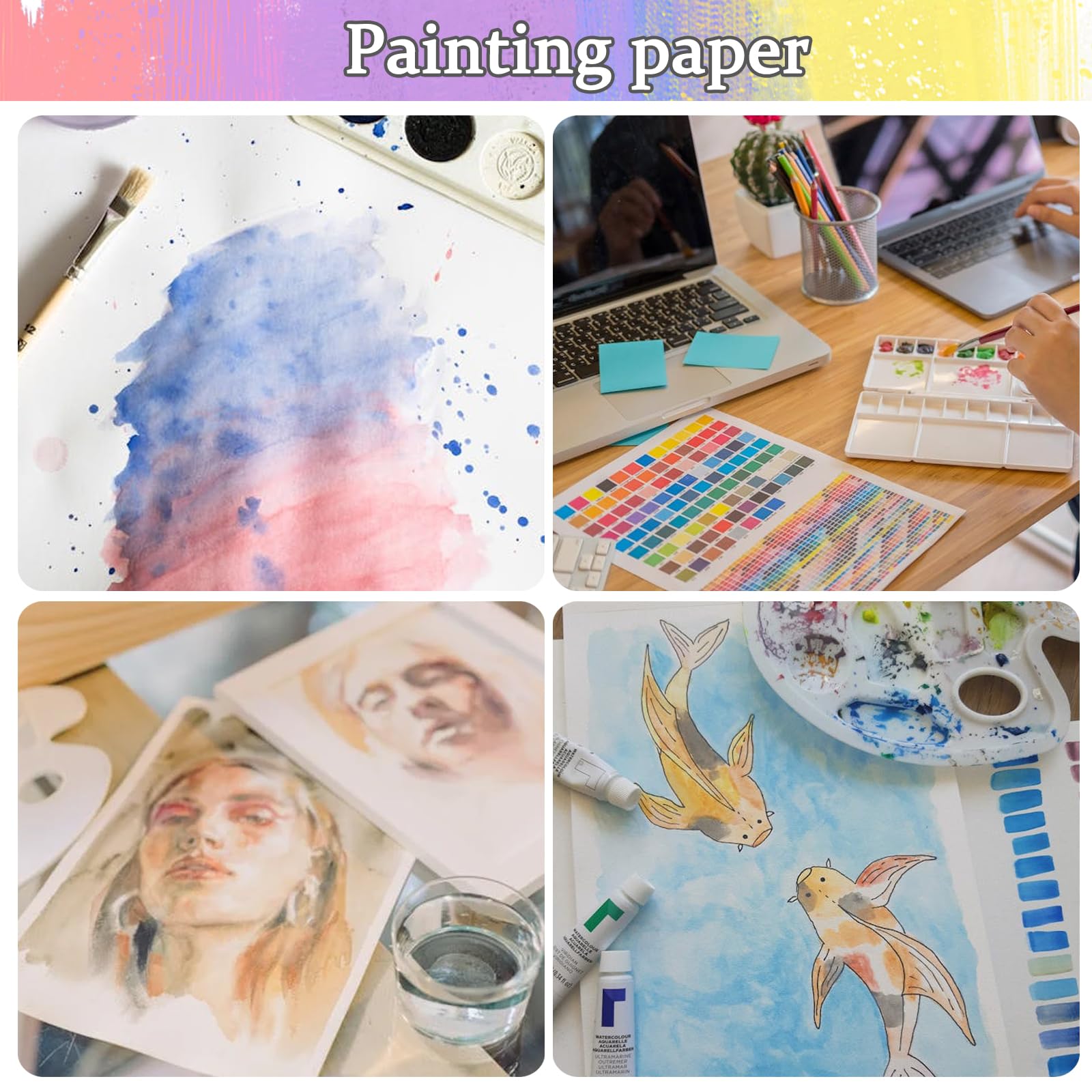 Hisdricus Lot De 60 Feuilles De Papier Aquarelle A6 300 G/m² – Bloc à Dessin DIN A6 – Papier Aquarelle Pour Aquarelle, Gouache, Acrylique, Dessin, œuvres D'art, Bricolage