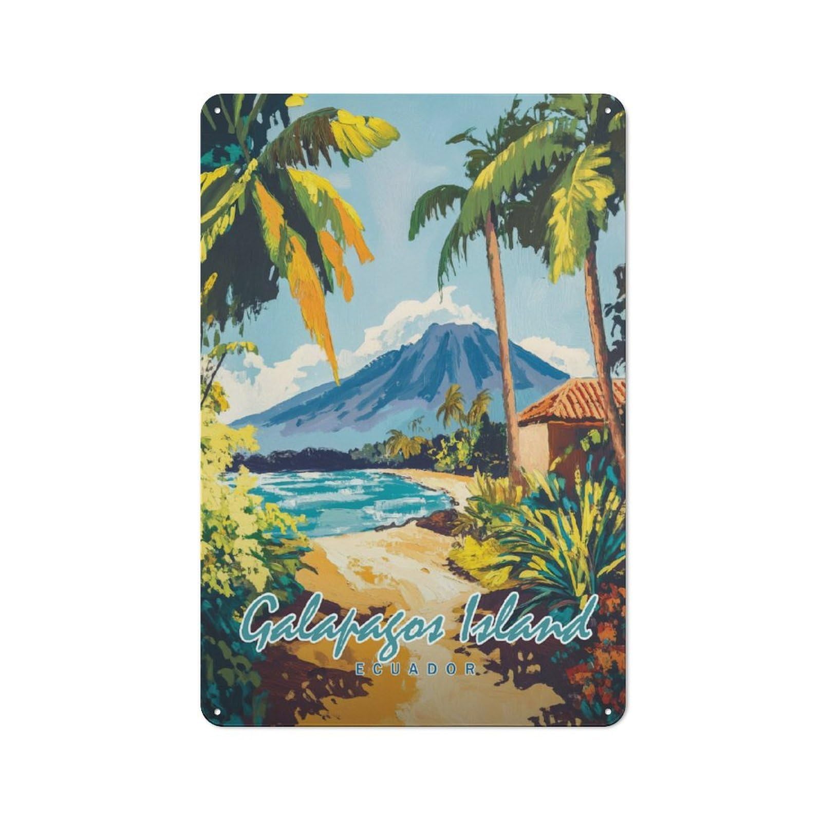 Junmoney Style-10 Galapagos Island Painting Rustic Metal Sign 30X20cm For Dining Room Or Kitchen, Metal Sign Decor For Kitchens And Dining Spaces