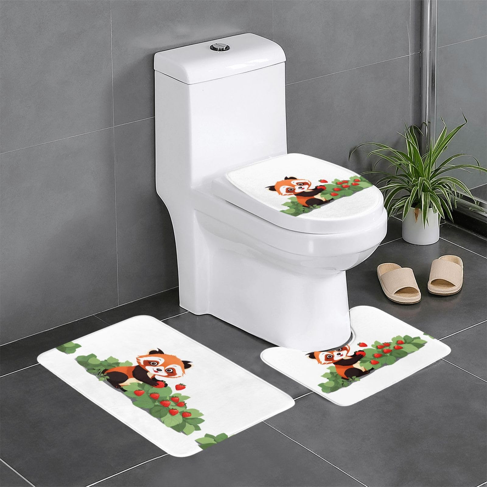 Tapis de bain antidérapant lot de 3 rouge Panda fraises 61x41cm