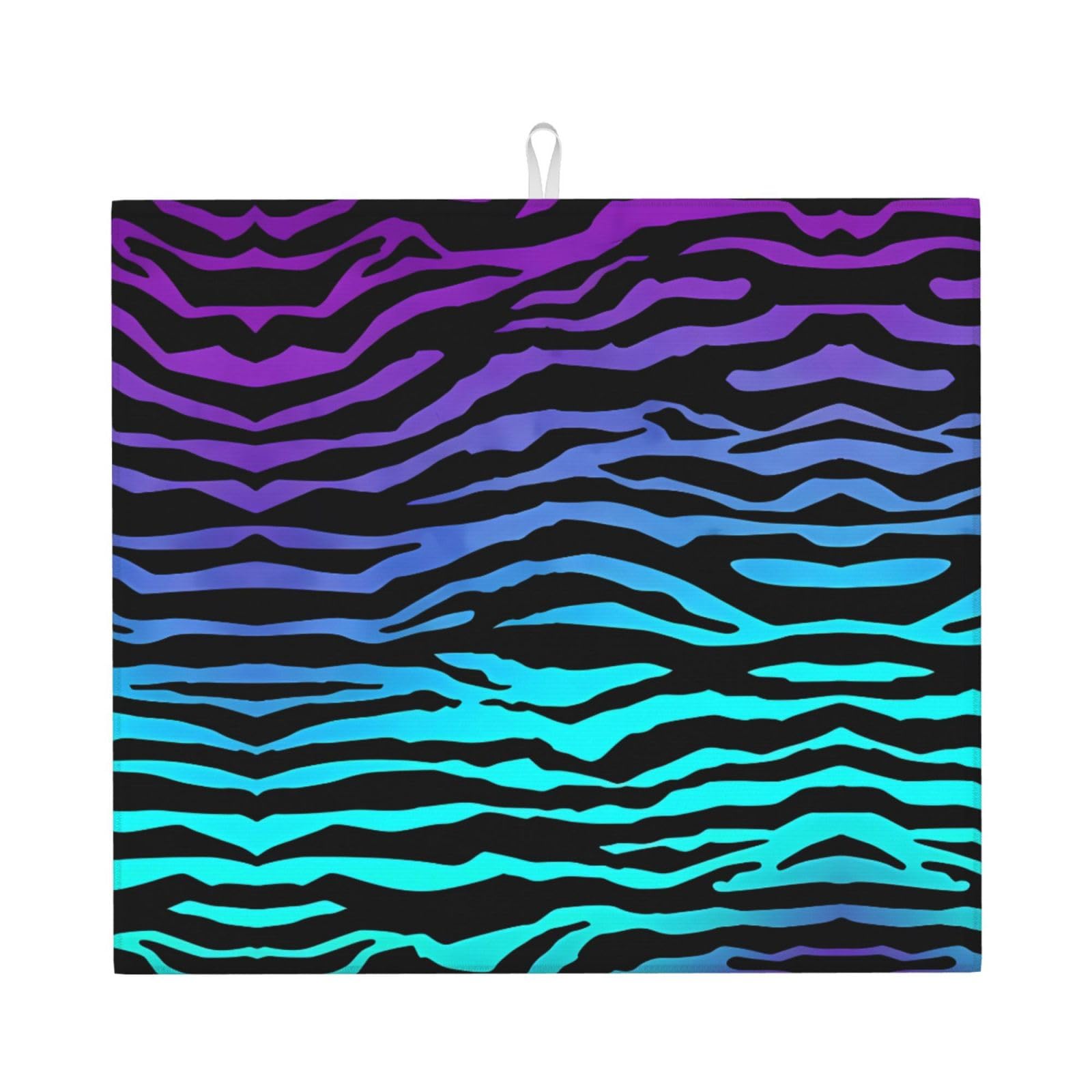 WHJSSF Purple Blue Green Camouflage Zebra Stripes Prints Kitchen Drying Mat – Absorbent Dish Throw for Countertops, Quick-Dry Non-Slip Layer with Stylish Prints, Ideal Housewarming Gift