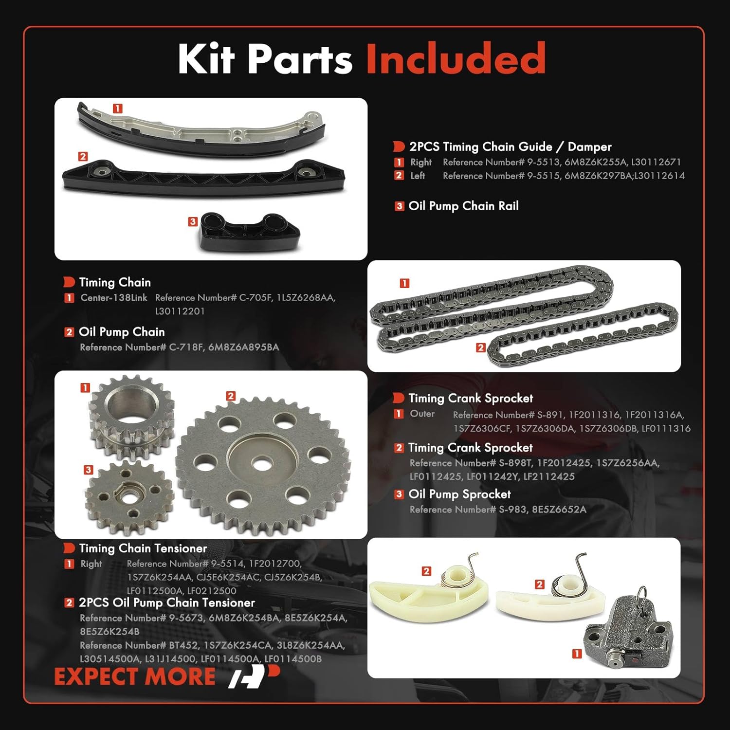 A-Premium 11PCS Engine Timing Chain Kit W/Sprocket & Tensioner & Guide Compatible with Ford Fusion 2007-2020, Transit Connect 2014-2015 & Mercury Milan 2007-2009 - L4 2.3L 2.5L