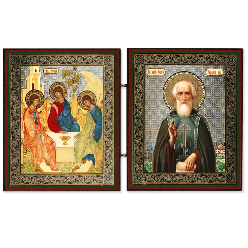 Amazon.co.jp: ロシア正教Holy Trinity and Saint St Sergiousアイコン