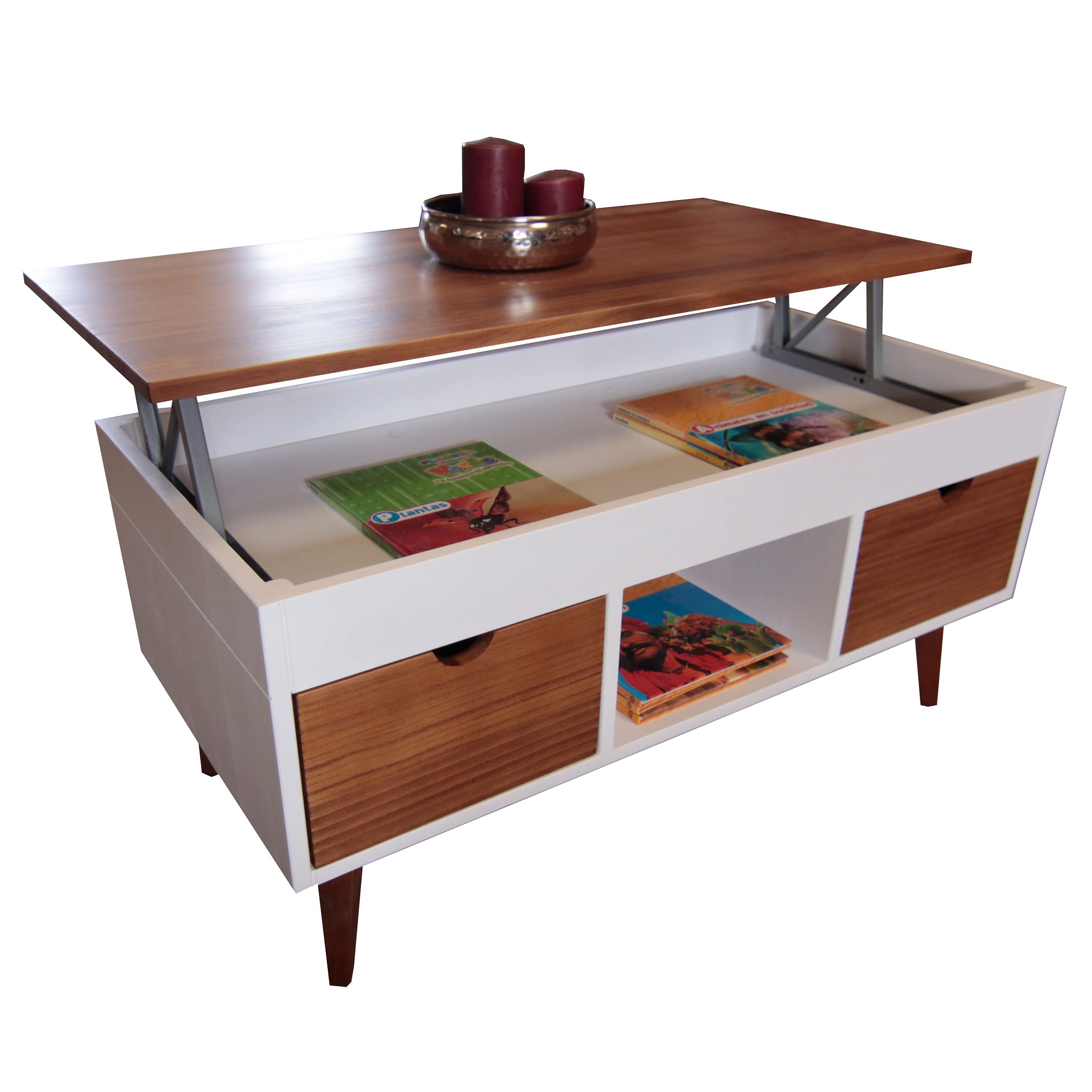 Table basse relevable en bois massif de pin Karla 15 finition noyer