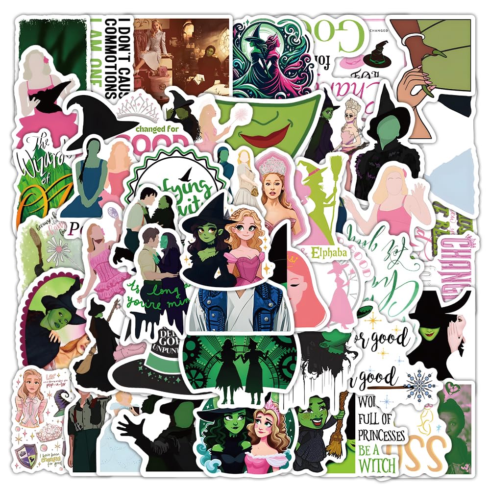 54PCS Wicked Stickers, Cute Cartoon Merch Vinyl Waterproof Stickers Decals for Laptop Bumper Skateboard Water Bottles Computer Phone Christmas Valentine's Day Gifts