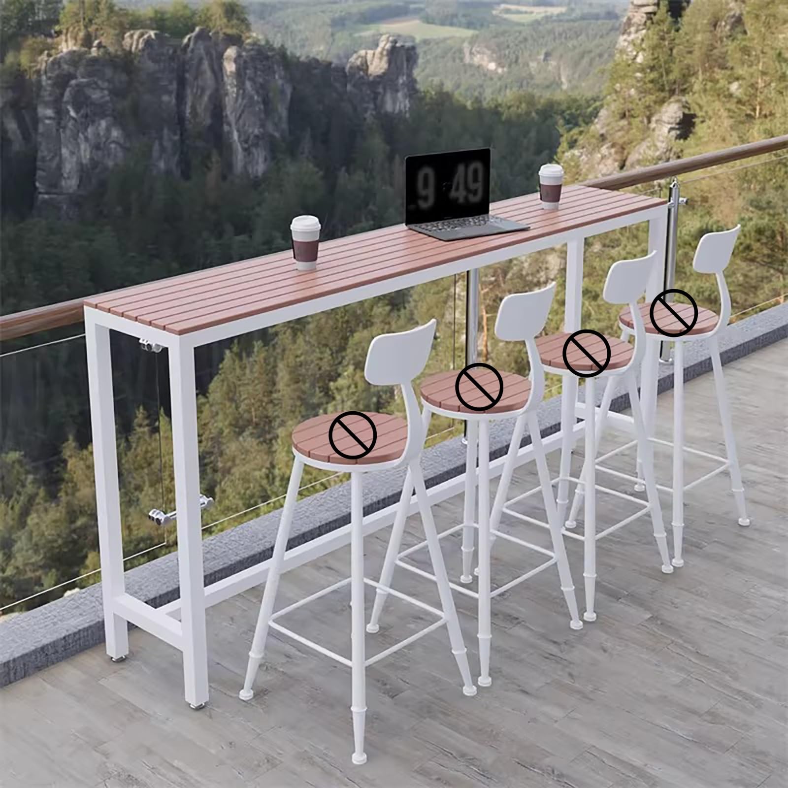 Table de bar moderne 140x40cm haute résistance à la pression, meuble de bar blanc salon