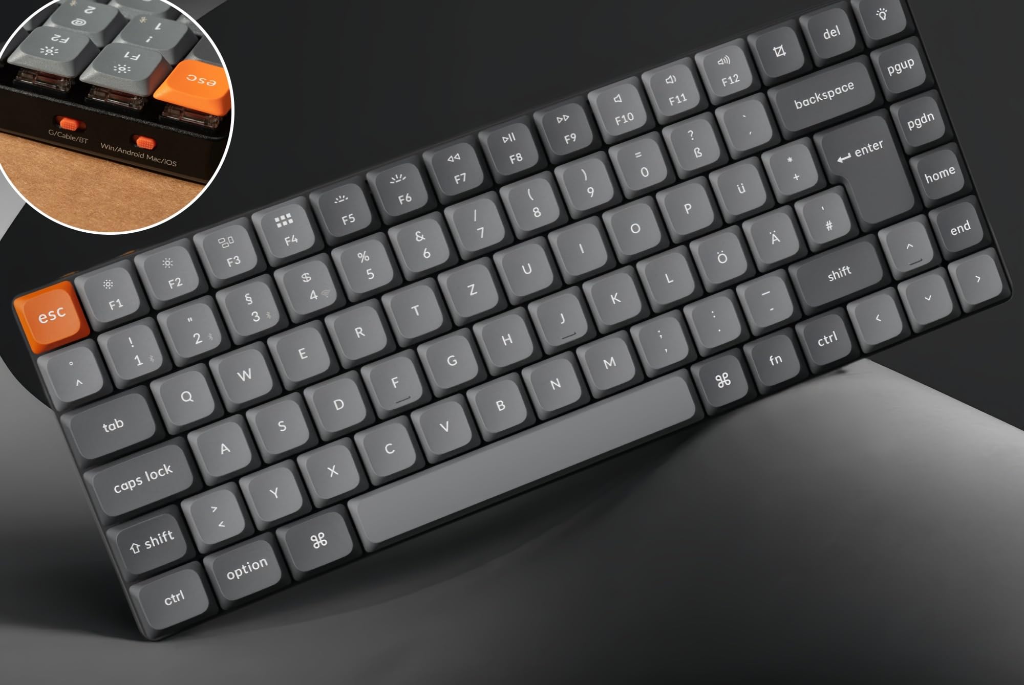 Keychron K3 Max Ultraschmale Drahtlose Mechanische Tastatur, Hot-swappable 2.4 GHz/Bluetooth/Wired 3-Mode DE-ISO Layout Programmable RGB Backlit Red Switch Gaming Keyboard for Mac Windows