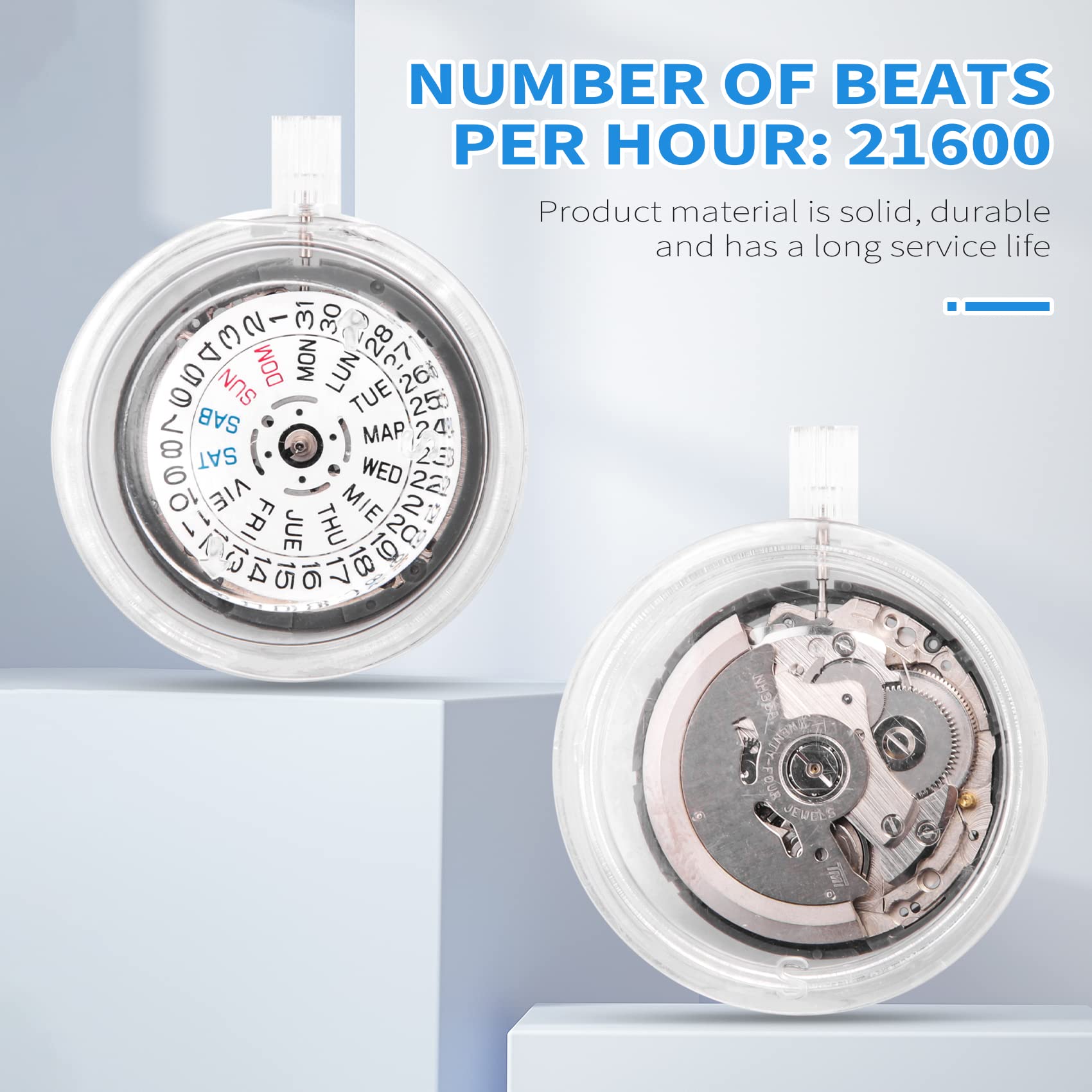 NH36 Uhrwerk mit englischem Datum, Woche, automatisches 3,8-Uhr-Uhrwerk, mechanische Ersatzteile, weiß