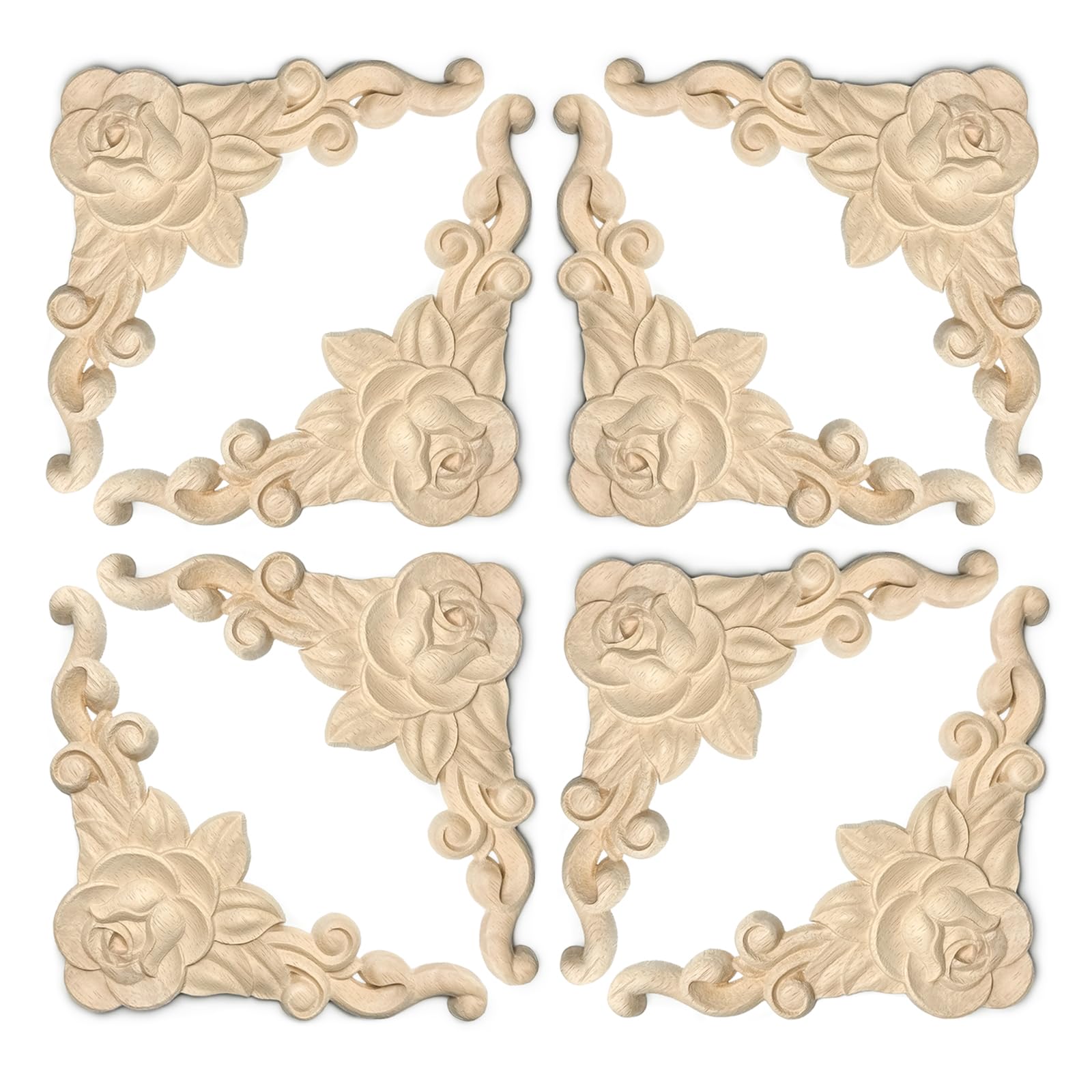 Yalikop 10 Pieces Wood Appliques And Onlays Wood Appliques For Furniture  Decorative Wooden DIY Carved Onlay For Bed Door Cabinet Wardrobe Furniture  Decoration(Small Size, image size:1600x1600