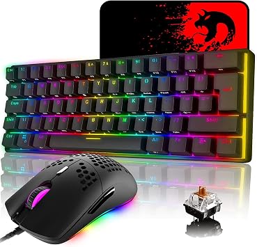 LexonElec UK Layout 60% Mechanical Gaming Keyboard RGB, Honeycomb Mouse Set