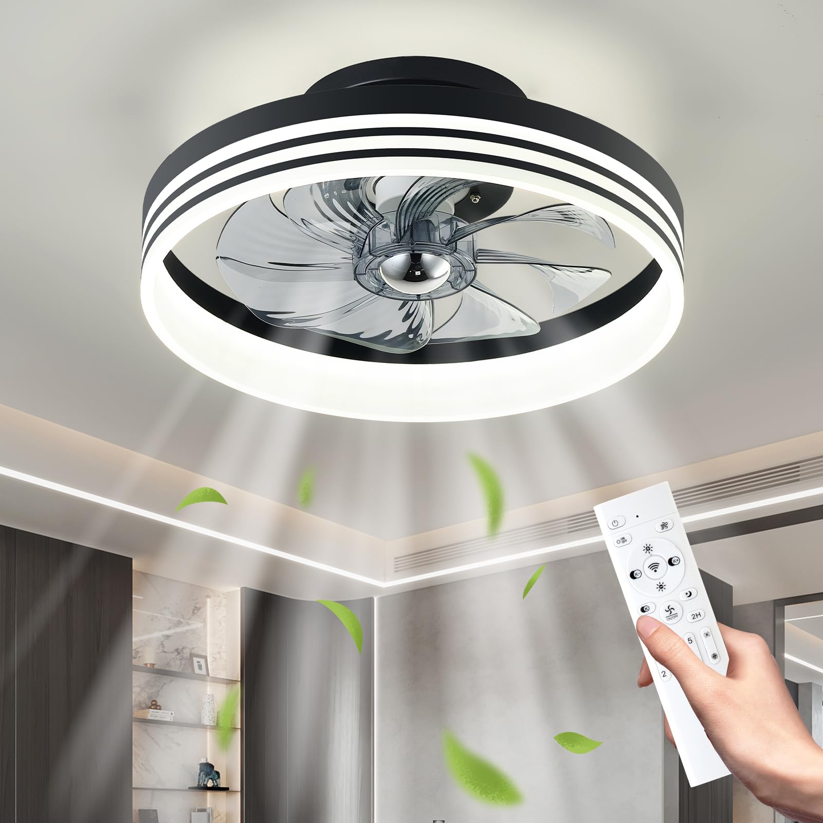 Enwinup Ceiling Fan with Lights and Remote 3 Colors 6 Wind Speeds Quiet ...