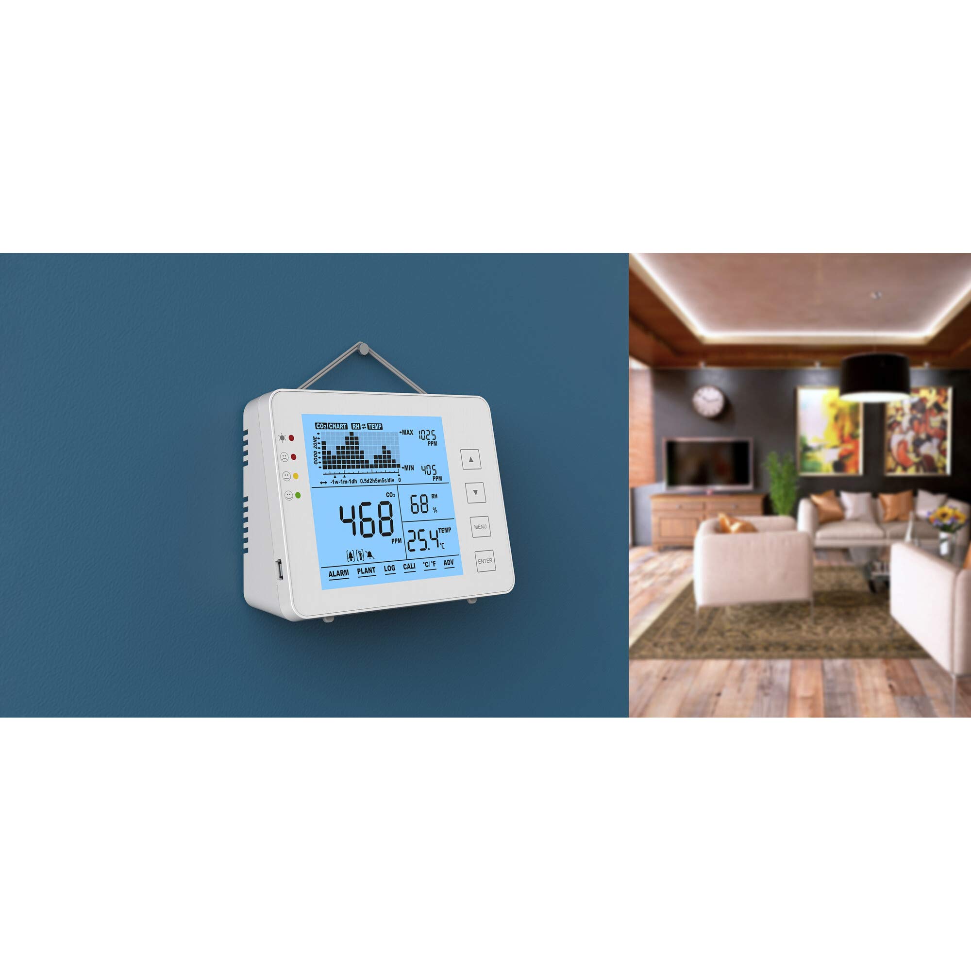 Seben 1200P W Compteur et moniteur de CO2 avec feu de circulation, alarme acoustique, enregistreur de données pour la mesure de la qualité de l'air