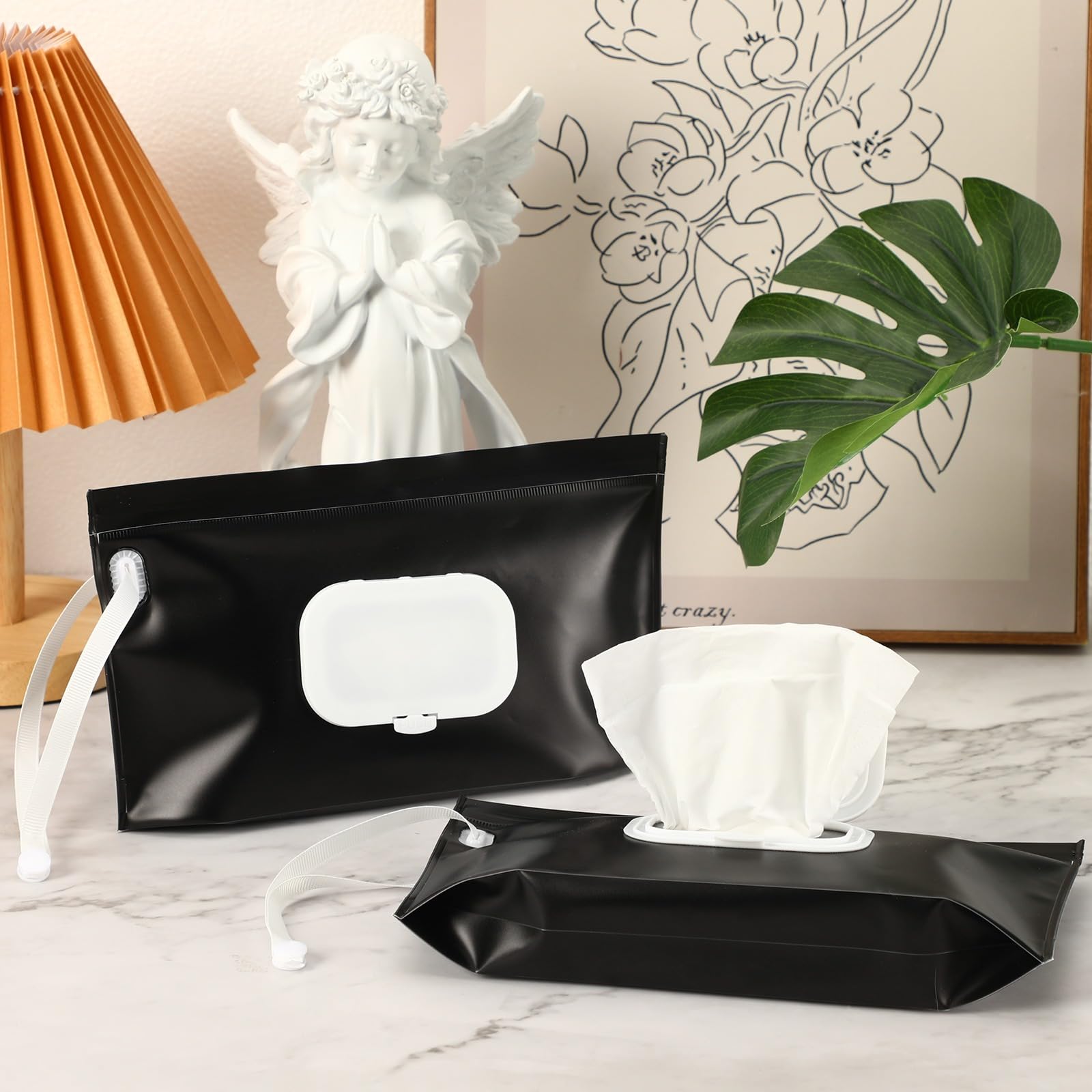 FEBSNOW Paquete de 2 dispensadores de toallitas para bebé, color negro, portátil, recargable, bolsa de toallitas húmedas para bebé, contenedor reutilizable de viaje