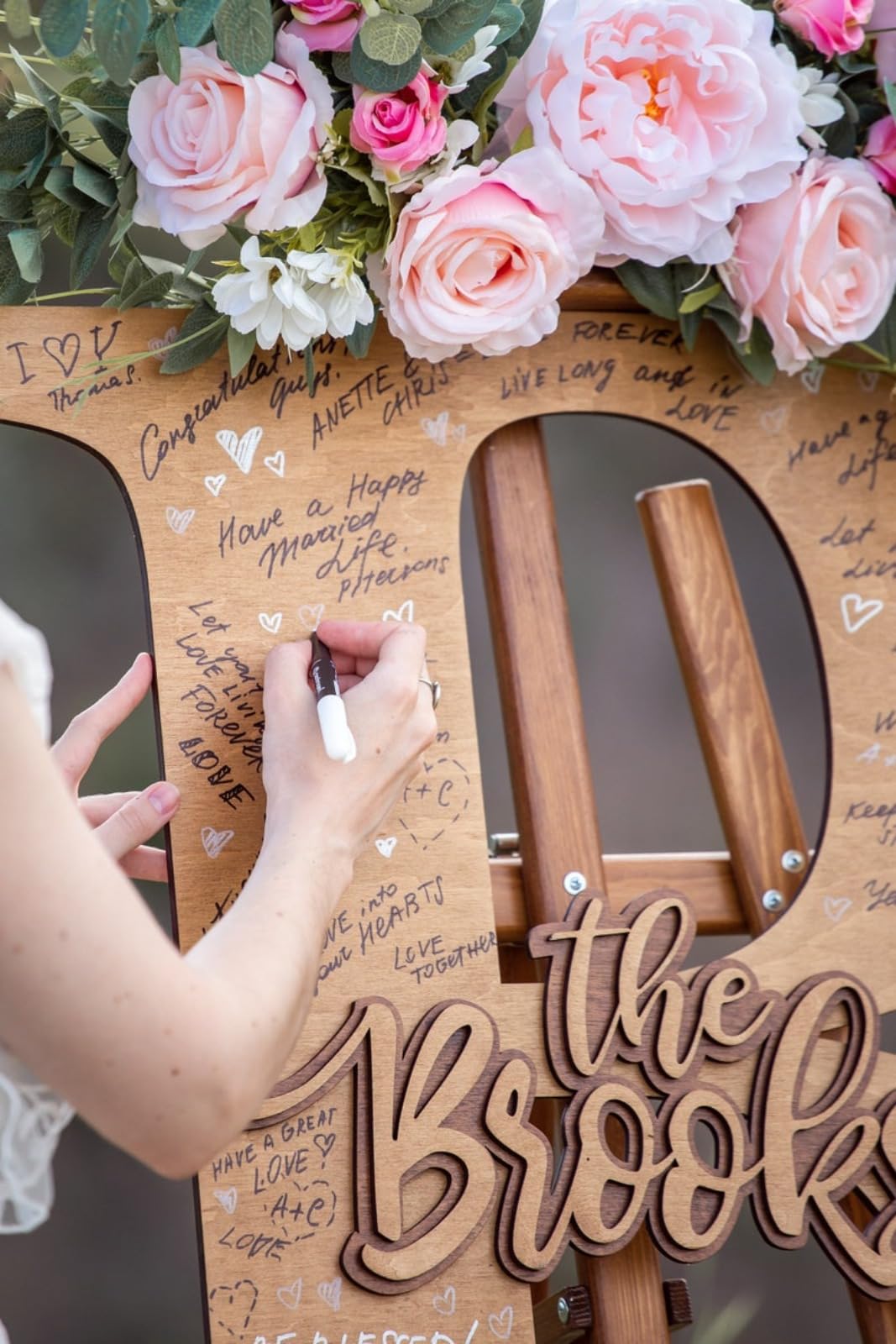 Księga gości alternatywny ślub nazwisko znak spersonalizowana drewniana księga gości alternatywa na ślub, baby shower, rocznicę, wieczór panieński dekoracyjne znaki i tablice (60 cm 0,6 cala)