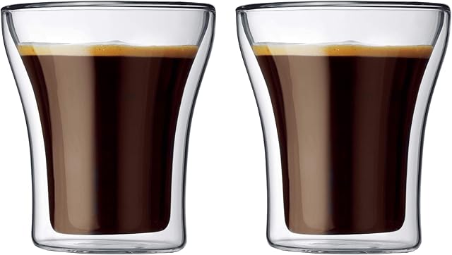Bodum ASSAM Coffee Glass Set (Double-Walled, Dishwasher Safe, 0.2 L/7 oz) - Pack of 2, Transparent