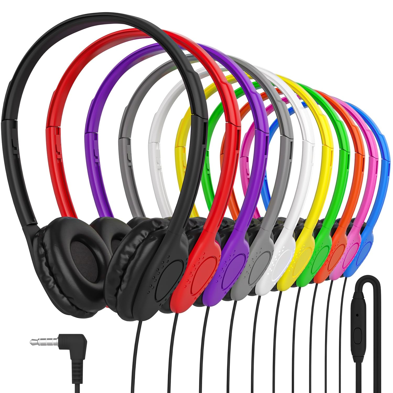 Bulk - Cuffie con microfono, confezione da 30 pezzi, cuffie cablate per studenti, spina stereo da 3,5 mm, archetto regolabile, cuscinetti auricolari in similpelle per scuola, Chromebook, laptop