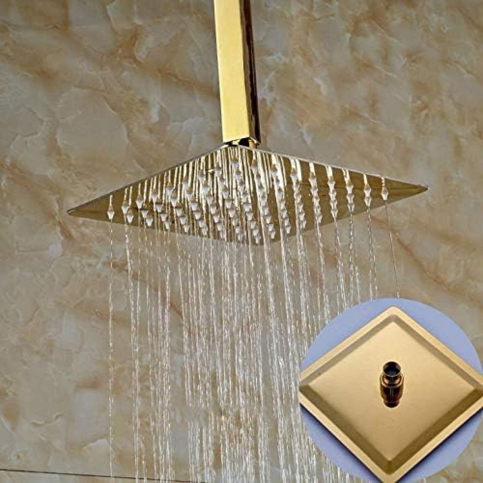 Golden Shower Set di rubinetti da 8 Pollici Soffione Doccia Ultrasottile in Oro 6 Pezzi Massaggio Spa Jets Doccia Miscelatore a 3 Vie Rubinetto per Vasca da Bagno Kit Doccia in Oro