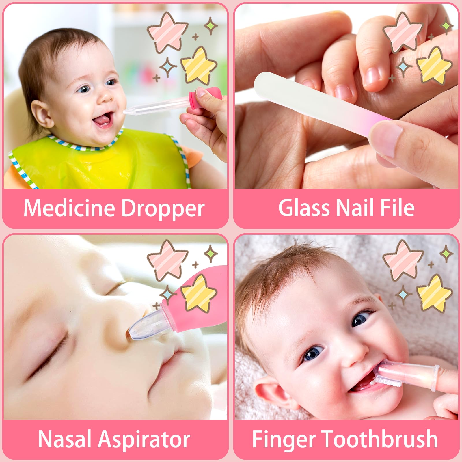 Kit de aseo para bebés, juego de cuidado de seguridad infantil con cepillo para el pelo, peine cortaúñas, aspirador nasal, limpiador de oídos, kit esencial para recién nacidos y niños