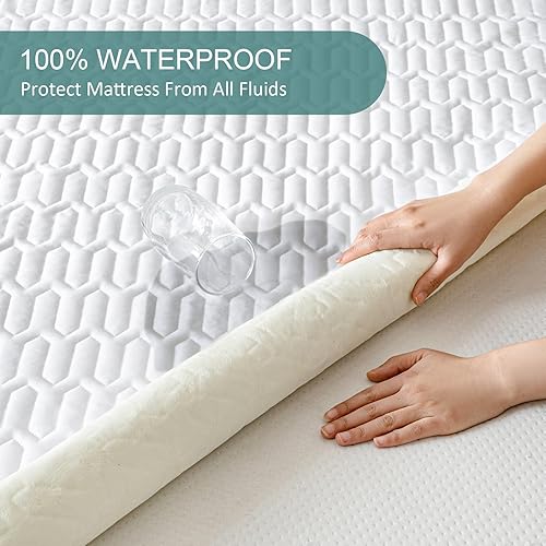 Miniatura 4 de Protector de colchón impermeable tamaño King, funda de colchón con bolsillo profundo ajustable de hasta 6 a 18 pulgadas de profundidad, funda de