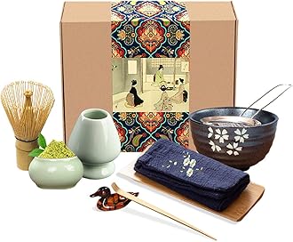 Artcome Japanese Matcha Tea Set, Matcha Whisk, Traditional Scoop, Matcha Bowl, Ceramic Whisk Holder, Matcha Caddy, Handmade Matcha Ceremony Kit for Traditional Japanese Tea Ceremony (9Pcs)